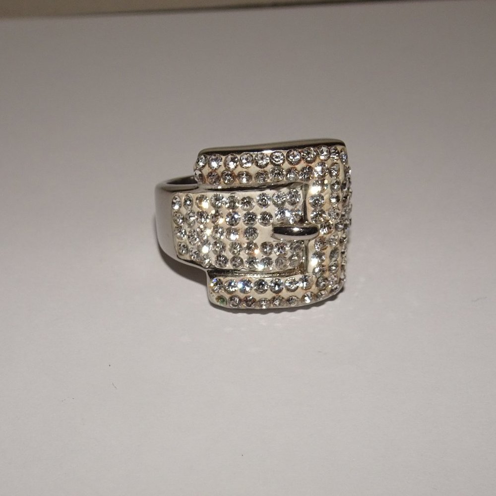 JCM Stainless Steel Rhinestone Buckle Ring Sz 8